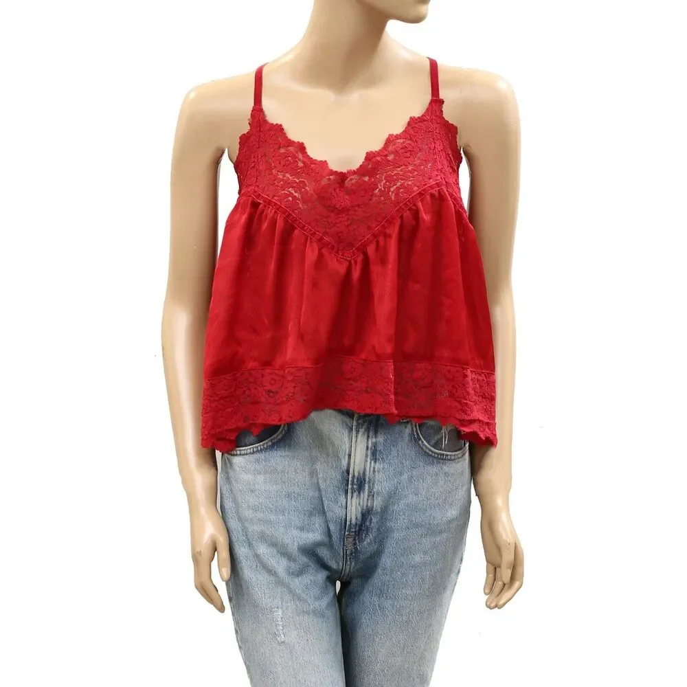 Intimately Free People Fiona Cami Blouse Top Tank Sleeveless Lace Slip L 288448